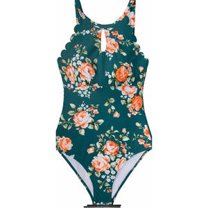 CUPSHE Women's One Piece Swimsuit Floral Print High Neck Scallop Bathing Suit